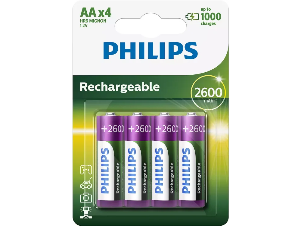 Philips AA Επαναφορτιζόμενες Μπαταρίες 2600mAh Ni-MH Ready To Use 4 Τεμ
