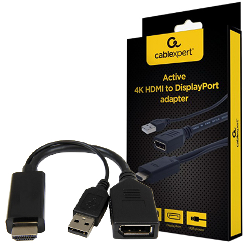 CABLEXPERT ACTIVE 4K HDMI TO DISPLAY PORT ADAPTER BLACK RETAIL PACK_1