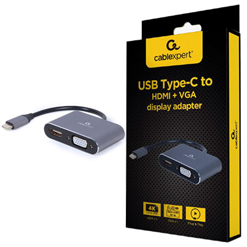 CABLEXPERT USB TYPE-C TO HDMI + VGA DISPLAY ADAPTER SPACE GREY RETAIL PACK_1
