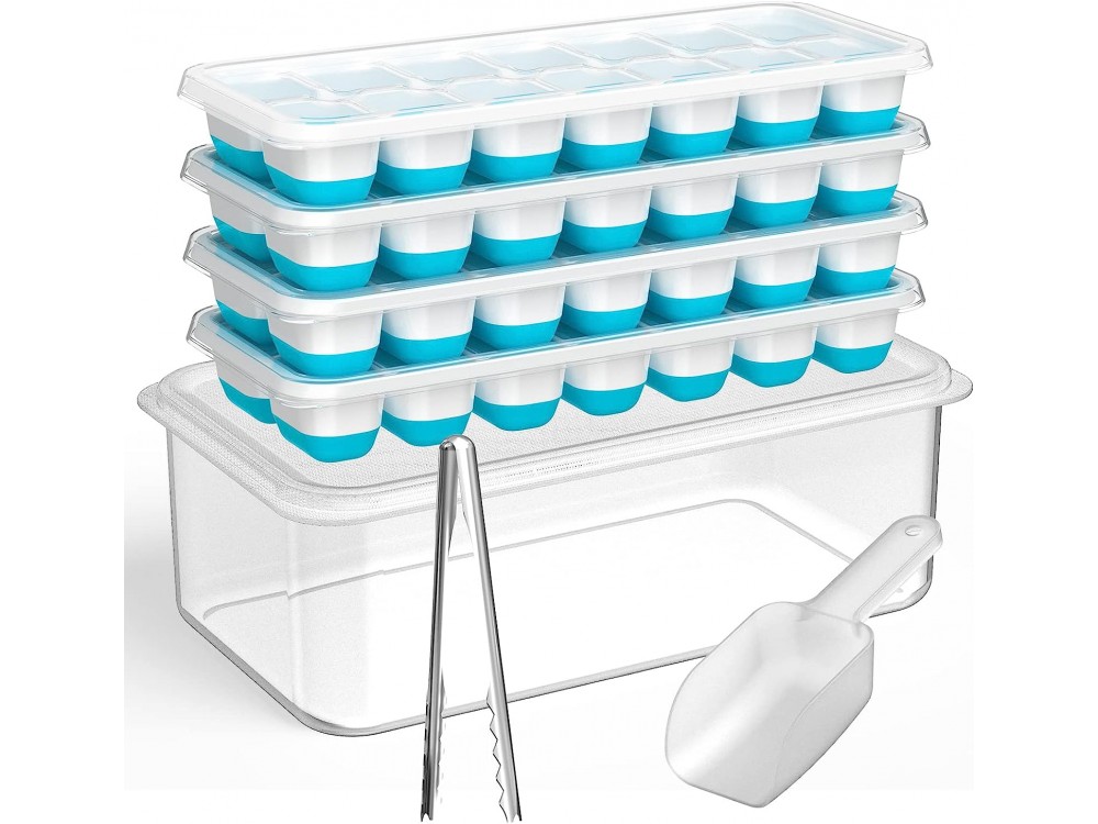 AJ 4-Pack Ice Cube Tray With Lid & Bin