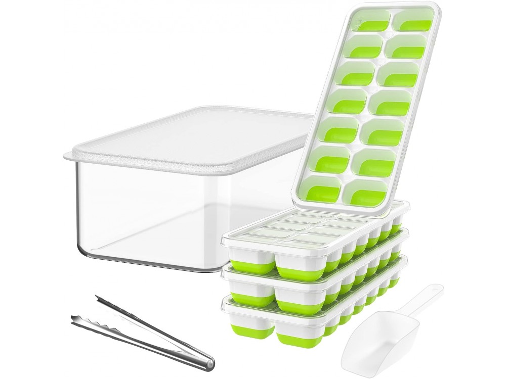 AJ 4-Pack Ice Cube Tray With Lid & Bin