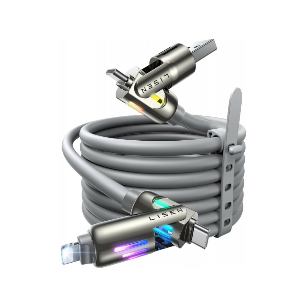 Lisen 4-in-1 Lightning / Type-C / USB-A Καλώδιο 2μ. 240W με RGB