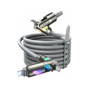 Lisen 4-in-1 Lightning / Type-C / USB-A Καλώδιο 2μ. 240W με RGB
