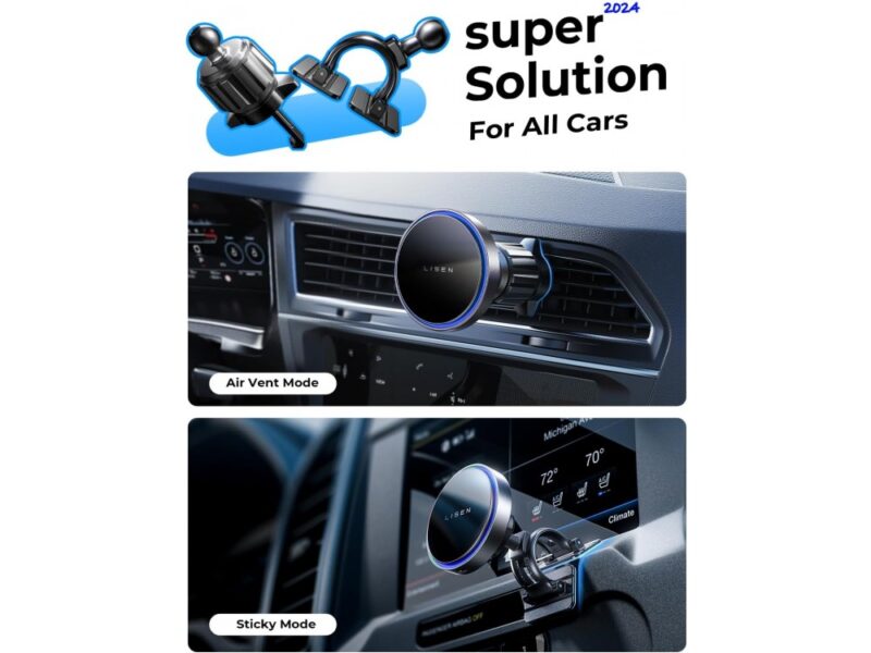 Lisen Magnetic Car Phone Mount & 15W Charger