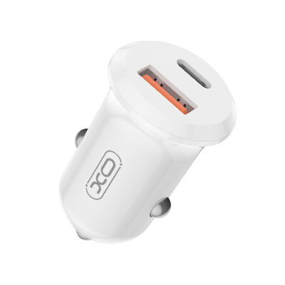 Universal φορτιστής αυτοκινήτου με 2 εξόδους, 1x USB-A & 1x USB-C σε λευκό χρώμα XO CC69