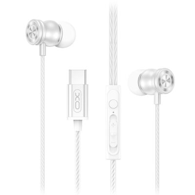 Ενσύρματα in-ear μεταλλικά ακουστικά με μικρόφωνο και βύσμα USB-C, σε λευκό χρώμα XO EP80