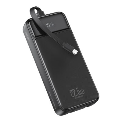 Power Bank 20.000 mAh, με 3 ενσωματωμένα καλώδια (2x USB-C, 1x Lightning) σε μαύρο χρώμα XO PR275