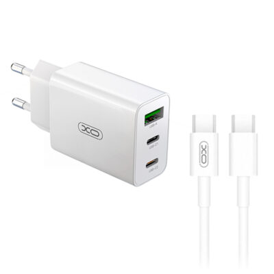 Universal φορτιστής με 3 εξόδους, 1xUSB-A & 2xUSB-C και αποσπώμενο καλώδιο USB type-C, 20W σε λευκό χρώμα XO L101 (EU) PD20W/PD18W/QC18W QUICK CHARGER WITH TYPE-C CABLE (NB124)