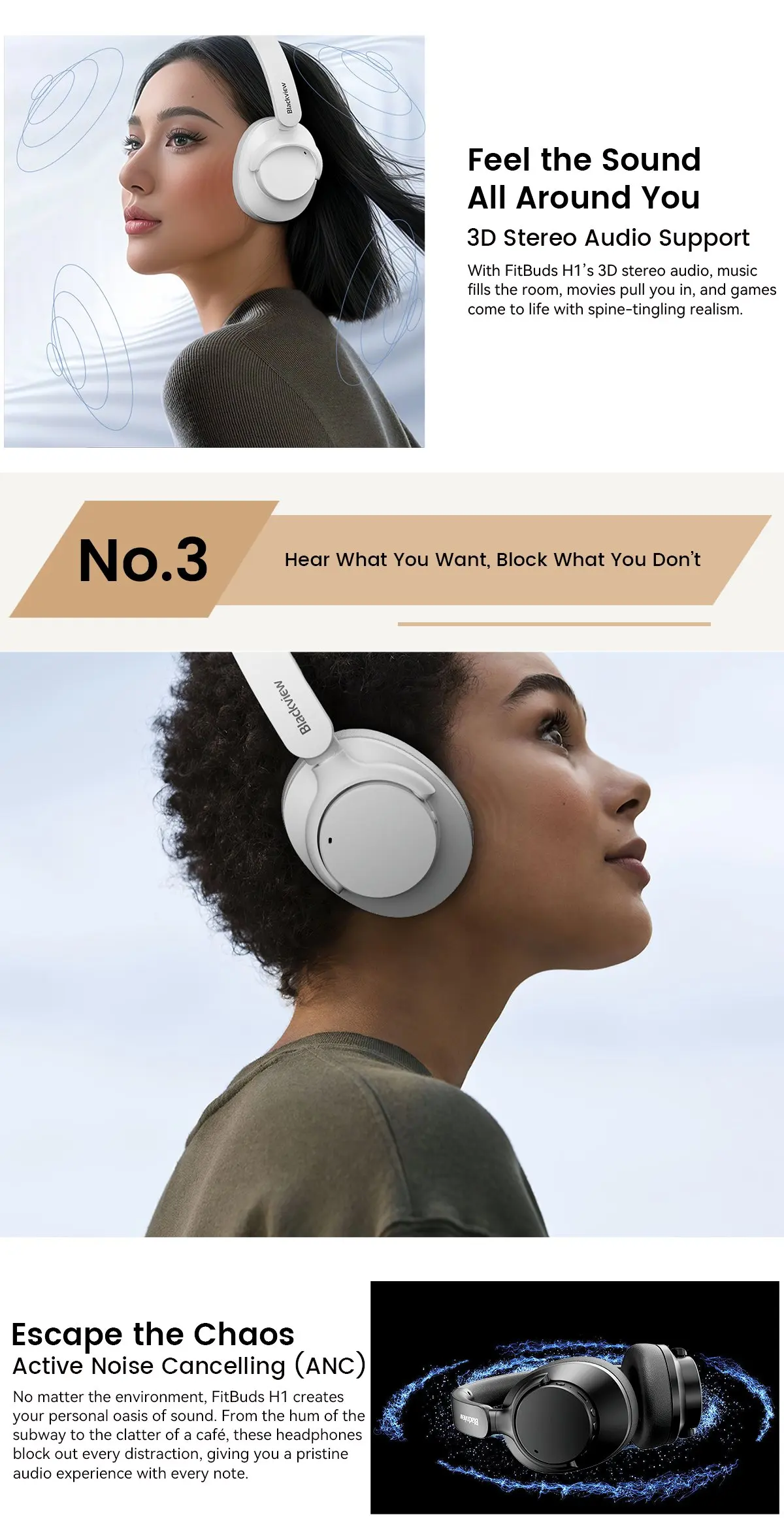 Blackview Fitbuds H1 Hybrid Active Noise Cancelling Headphone