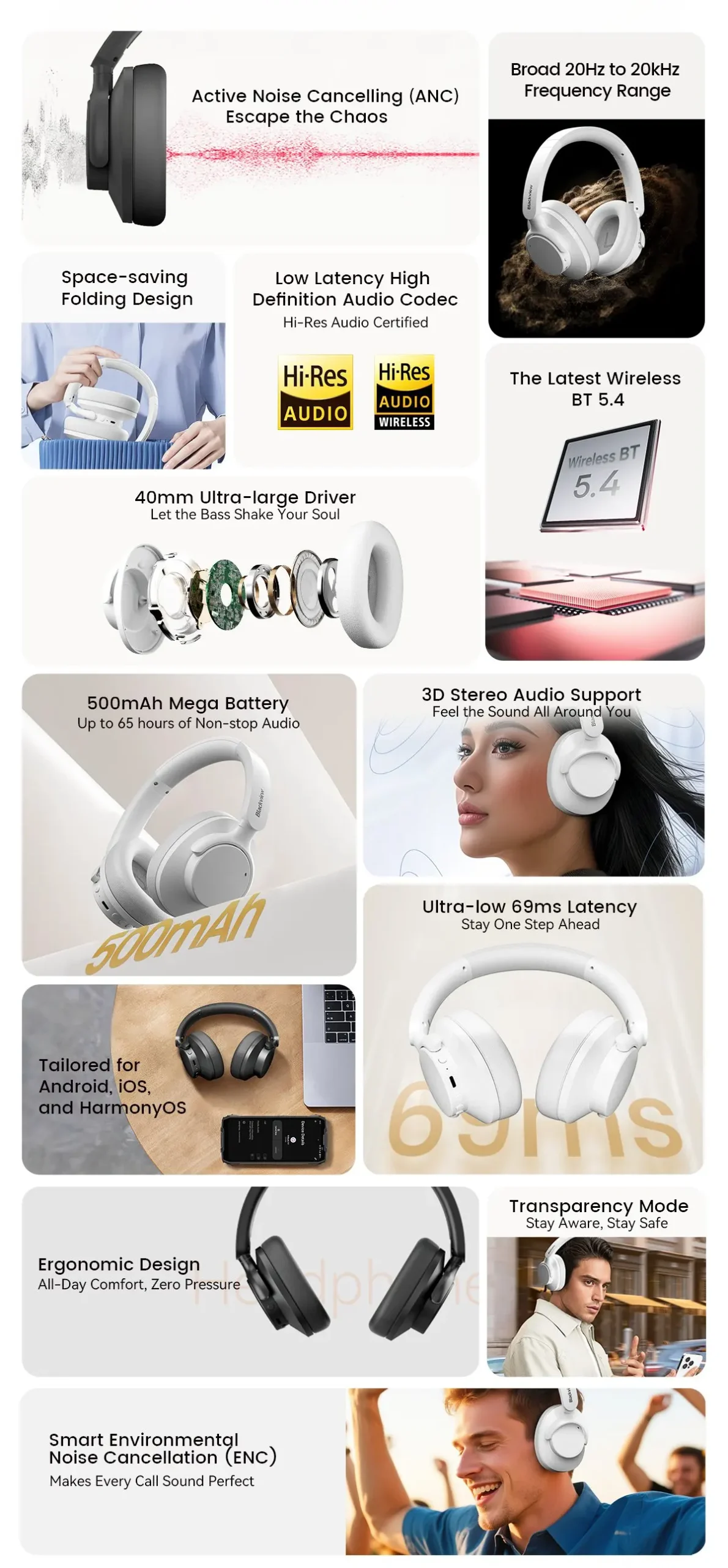 Blackview Fitbuds H1 Hybrid Active Noise Cancelling Headphone
